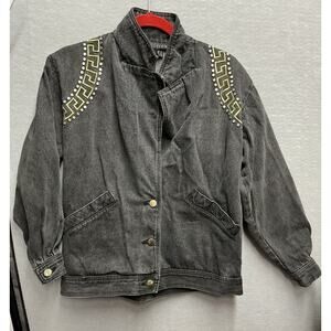 Vintage 1990’s I.B. Diffusion Beaded Gray Denim Jean Jacket Womens Size 6